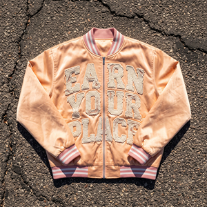 <b>Men's</b> Satin Bomber <b>Jacket</b> Distressed Embroidery <b>Letter</b> Winter Style Satin Varsity <b>Jackets</b> <b>Men</b> Crew Neck Bomber Satin <b>Jackets</b> <b>Men</b> - Product Image 1