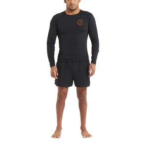 Men <b>Black</b> <b>Long</b> <b>Sleeve</b> Rash Guard Shirt With Logo Quick Dry Polyester Spandex Front Print <b>Gym</b> Wear - Product Image 6