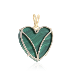 Pendentif Cœur en Diamant Naturel et Malachite, Bijou en Or 14 carats, Dos en Argent 925 Oxydé - Product Image 4