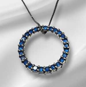 Collier pendentif cercle en cristal bleu vintage en argent sterling, chaîne de 21,5 pouces, bijoux élégants faits à la main, cadeau - Product Image 6