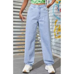 Jean en denim bleu glace large et tendance, taille haute, coupe décontractée, style streetwear écologique, taille unique - Product Image 1