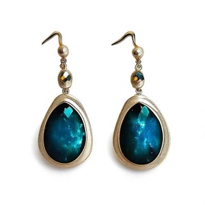 Pendientes de gota de labradorita de Plata de Ley 925 de estilo simple Patrón clásico Chapado en oro de 18K - Product Image 2