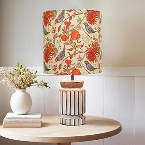 Printed <b>Bird</b> Floral <b>Lampshade</b> Wooden Base Table Lamp Decorative Bedside Light for Living Room Bedroom - Product Image 1