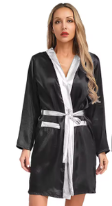 HAWK SPORTS INDUSTRIES Robe de boxe à capuche en satin noir avec ceinture bleue, durable, confortable, en polyester, pour entraînement MMA et Muay Thai, personnalisable - Product Image 5