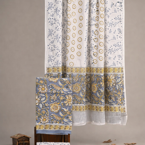 Traje Punjabi Floral Blanco Gris Premium |   Conjunto de Pijama Kurti de Algodón Hecho a Mano con Borde |   Conjunto de Vestido Sarong Indio Profesional - Product Image 1