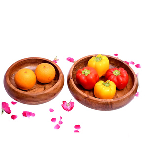 Ensaladera de madera de acacia, Juego de 3 cuencos de pie redondo respetuosos con el medio ambiente para servir alimentos, mezclar y frutas en el hogar, restaurante y uso en hoteles - Product Image 4