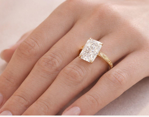 Radiant Cut Lab Grown Diamond <b>Wedding</b> Ring Vintage Engraved Platinum IGI Certified Luxury Dazzling Elegant - Product Image 1