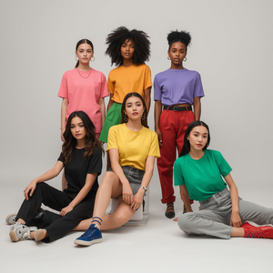 ชุดเสื้อยืดผู้หญิงหลากสี ผ้าฝ้าย แขนสั้น แบบพื้นฐาน แพ็คพร้อมบริการ OEM ODM ปรับแต่งได้ - Product Image 2