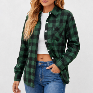 Chemisier formel en flanelle à manches longues pour femme, chemise boutonnée à carreaux Buffalo, haut tricoté respirant et tendance pour l'automne - Product Image 2