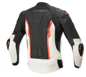 Men's Wool/Viscose Motorcycle <b>Jacket</b> Black White Orange Color Blocking Covered Button Closure Stand Collar Breathable Windproof - Product Image 2