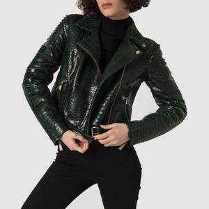 Chaqueta de Motociclista de Cuero Vacuno Genuino para Mujer, con Diseño de Piel de Serpiente con Relieve de Pitón, Transpirable, Estilo Vintage de Invierno - Product Image 4