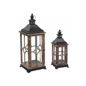 Farol de Madera Natural con Puerta de Vidrio y Asa de Cuerda, Decoración Rústica Vintage para el Hogar - Product Image 1