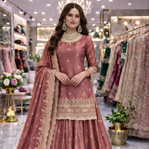 Ensemble Kurti court 3 pièces exclusif de qualité supérieure d'Inde avec lehenga et dupatta, broderie en sequins et travail de miroirs réels - Product Image 1