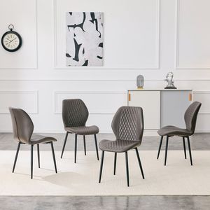 Ensemble de 4 chaises modernes de luxe en PU matelassé effet diamant gris foncé avec pieds en métal noir pour salle à manger - Product Image 6