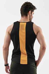 Débardeur Homme Noir et Moutarde Color Block Col Rond Respirant Sportif Tricoté Sans Manches Pour un Style de Vie Actif - Product Image 3
