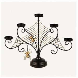 Candélabre en métal toile d'araignée à 5 bras, fait main, noir et or, centre de table d'Halloween pour une décoration gothique effrayante - Product Image 3