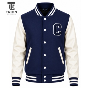 Veste universitaire pour homme de haute qualité avec manches crème, lettre C brodée sur le devant, col rabattu, style preppy, automne - Product Image 1