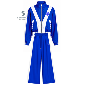 Zeta Phi Beta Women's Color Block Nylon Windbreaker <b>Set</b> ZPB Blue And <b>white</b> Zip Up Jacket Wide Leg Joggers Casual Sport Outfit - Product Image 1