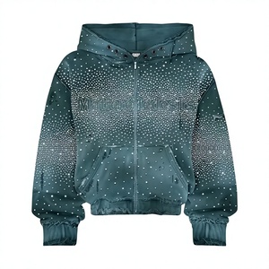 Custom Manufacturer Heavy Weight Fleece Eco-Friendly Winter Vintage Sun Fade <b>Spray</b> Dirty All Rhinestone Distressed Hoodies Men - Product Image 4