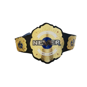 เข็มขัดแชมป์เปี้ยนเปิดน้ำหนักสำหรับผู้ชาย รุ่น Open Weight NEVER, เข็มขัดแชมป์มวยปล้ำแบบกำหนดเอง, ดีไซน์สีทองและสีดำ, ของสะสมระดับพรีเมียม - Product Image 1