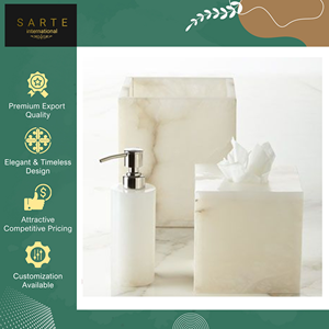 Ensemble d'accessoires de salle de bain modernes, design élégant, finition en marbre naturel de luxe, pierre d'albâtre, cinq pièces, écologique, personnalisable - Product Image 2