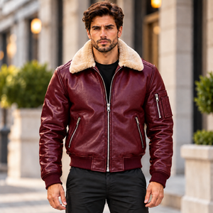 Men's Luxury Leather Bomber Jacket with <b>Stand</b> Collar Silk Lining <b>Vintage</b> Winter Biker <b>Coat</b> Wholesale Supplier - Product Image 1