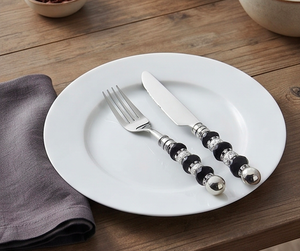 Ensemble de couverts élégants en acier inoxydable avec manches perlés noirs, compatibles lave-vaisselle, pour table de mariage, couverts plaqués argent - Product Image 5