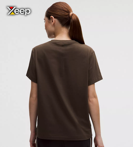 XEEP Customize <b>Women's</b> Casual Lightweight Breathable Workout Knitted Spandex/Cotton Solid Embroidered <b>V</b>-<b>neck</b> <b>T</b>-<b>Shirt</b> Loose Fit - Product Image 2
