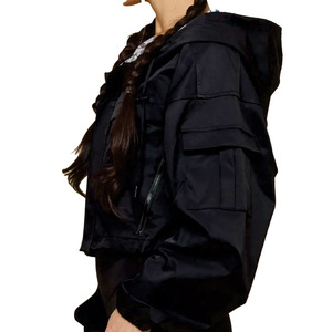 Custom Black Women's Cropped Windbreaker Packable Option <b>Lightweight</b> Hooded Zip Up Fitness Outerwear OEM Bomber <b>jacket</b> for men - Product Image 5