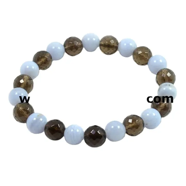 Blue Lace and Smoky Quartz Bracelet Wholesale Crystal Healing Engraved Usui Reiki Symbols Gemstone Positive Energy Gemstone