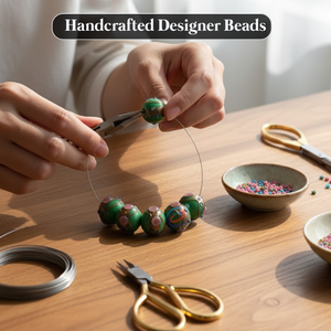 Perles rondes en verre soufflé à la main, bicolores vertes |   Perles artisanales de créateur de 16 mm |   Fil de 8 pouces pour la fabrication de bijoux DIY |   EXCEL EXPORTS - Product Image 3