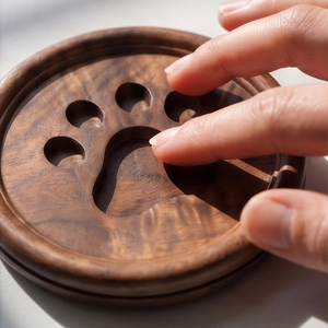 Round Wooden Paw Print Coaster Set Carved Animal Track Drink Mats Solid <b>Walnut</b> Wood <b>Coffee</b> Cup Coaster Rustic <b>Table</b> Decoration - Product Image 5