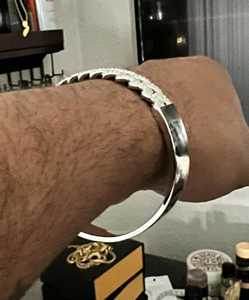 10mm Round Cut Colorless Half Moissanite Diamond Iced Out Hip Hop Miami Cuban <b>Bangle</b> <b>Bracelet</b> In 925 <b>Silver</b> Jewelry At Low Price - Product Image 3