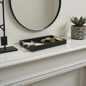 Rectangular <b>Black</b> Decorative Tray with Gold Handles Minimalist Design Metal Material Single Piece Package - Product Image 3