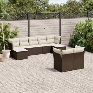 Brown Rattan Garden <b>Sofa</b> <b>Set</b> With Cream Cushions Outdoor Furniture Contemporary Design Waterproof UV Resistant PE Wicker - Product Image 1
