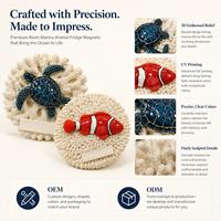 Imán de nevera de resina ecológica pintado a mano con base de coral de animales marinos, colección de recuerdos del océano, regalo costero, venta al por mayor, personalizado