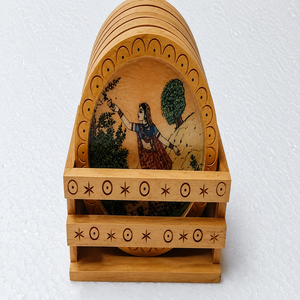 Posavasos de Madera Natural Blanca Hechos a Mano, Elegantes y Rústicos, Estilo Folclórico, Duraderos y Elegantes, Decoración para Mesa, Juego de 6 Bandejas - Product Image 1