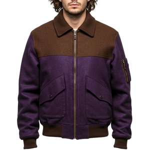Chaqueta Bomber de Lana Morada para Hombre, Chaqueta Colorblock Marrón, Chaqueta de Piloto Vintage, Abrigo Casual Estilo Universitario, Regalo para Él - Product Image 1
