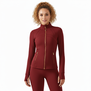 Chaqueta de yoga para mujer, cuello alto, con cremallera, ajuste ceñido, corta, de secado rápido, para otoño, deportiva, nueva, personalizada, talla grande, top de entrenamiento - Product Image 2