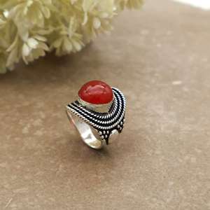 Vintage Natural Carnelian Bezel <b>Set</b> Statement <b>Ring</b> Brass Plated Adjustable Band Antique Boho Ethnic Handmade Daily Wear Jewelry - Product Image 4