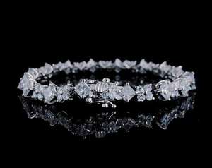 Pulsera de tenis con racimo de flores de moissanita y diamantes de corte princesa y redondo para mujer, de plata 925, regalo de boda elegante para pareja - Product Image 2