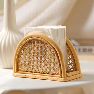 Eco friendly cane rattan napkin holder <b>rack</b> wholesale modern napkins stand table decor accessory - Product Image 2