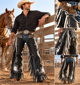 FAZMAX CORPORATION <b>Men's</b> Genuine Leather Western Chaps High Rise Regular Fit Fringe Buckle Closure for Riding Dry Clean <b>Only</b> - Product Image 4