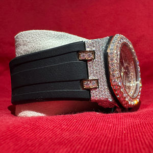 Reloj de Moissanita de Calidad Premium con Correa Negra, Reloj de Cuarzo Elegante y Lujoso para Negocios, Esfera de Cristal, Precio de Fábrica - Product Image 1