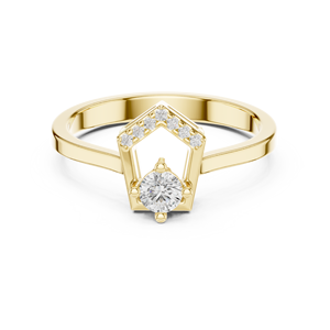 Bague de fiançailles en or jaune avec diamant de laboratoire, design halo géométrique, bijoux de mariage élégants, bague de qualité supérieure en gros - Product Image 1