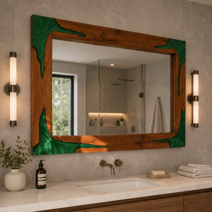 Wood Resin Art <b>Mirror</b> <b>Rectangle</b> <b>Wall</b> Mount Handmade Rustic Bathroom Decor - Product Image 3
