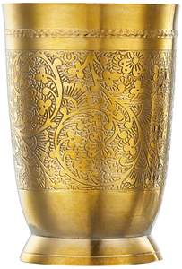 Pure Brass <b>Glass</b> Tumbler with Embossed Design Traditional Water <b>Glass</b> for Daily Use <b>Drinkware</b> - Product Image 4