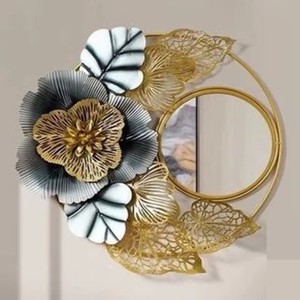 Fantastique sculpture murale moderne en métal, design floral, feuilles noires, blanches et jaunes, décoration de salon - Product Image 2