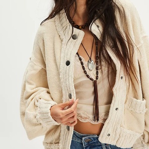 Casual Solid Beige Autumn Inside out Stitched Knitted <b>Cardigans</b> Custom <b>Women's</b> Knitted <b>Cardigan</b> Full Sleeve Button Front <b>Pockets</b> - Product Image 4