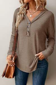 Tunique élégante légère à fermeture éclair, coupe ajustée, manches trois quarts, chemisier uni pour femme, printemps automne, usage extérieur - Product Image 2